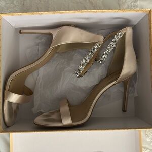 Jewel Badgley Mischka Satin Heels with Crystal Embellishments